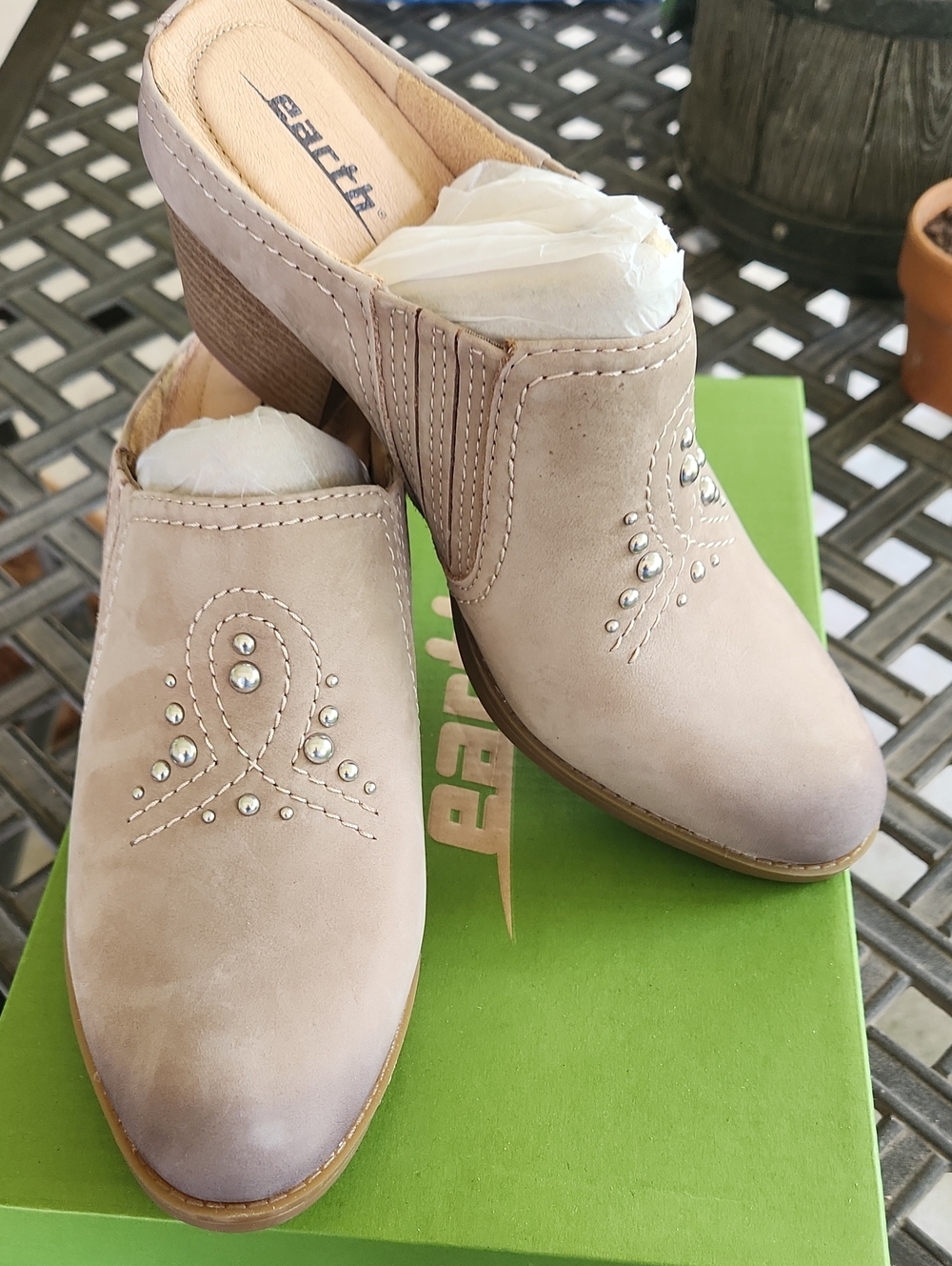 Earth Beige Suede Studded Slip-On Mule Heels